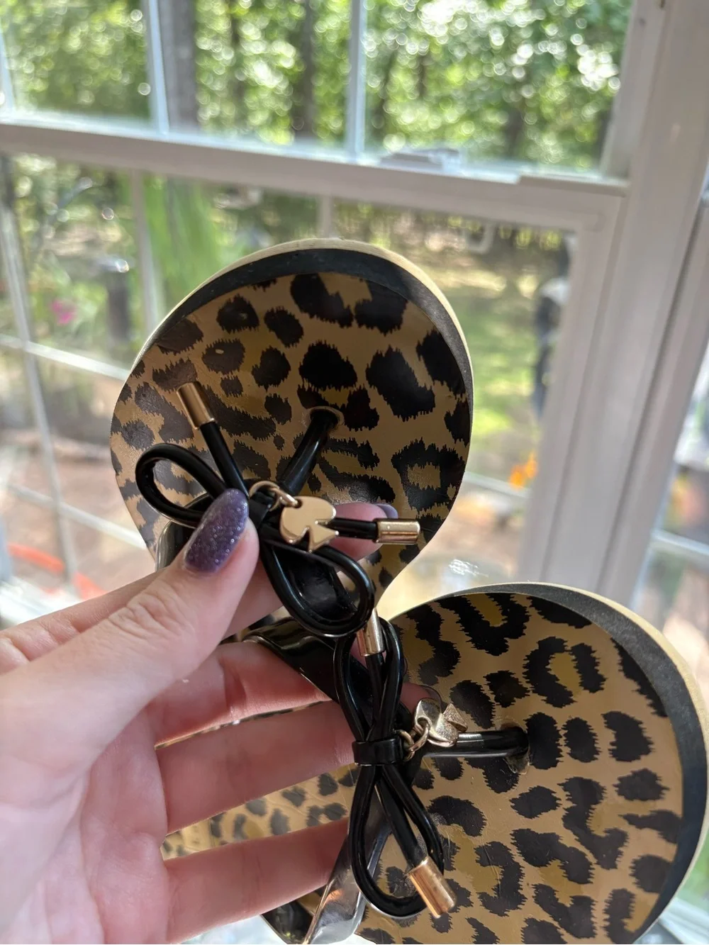 kate spade Nova Leopard Print Bow Flip Sandals - Black/Tan